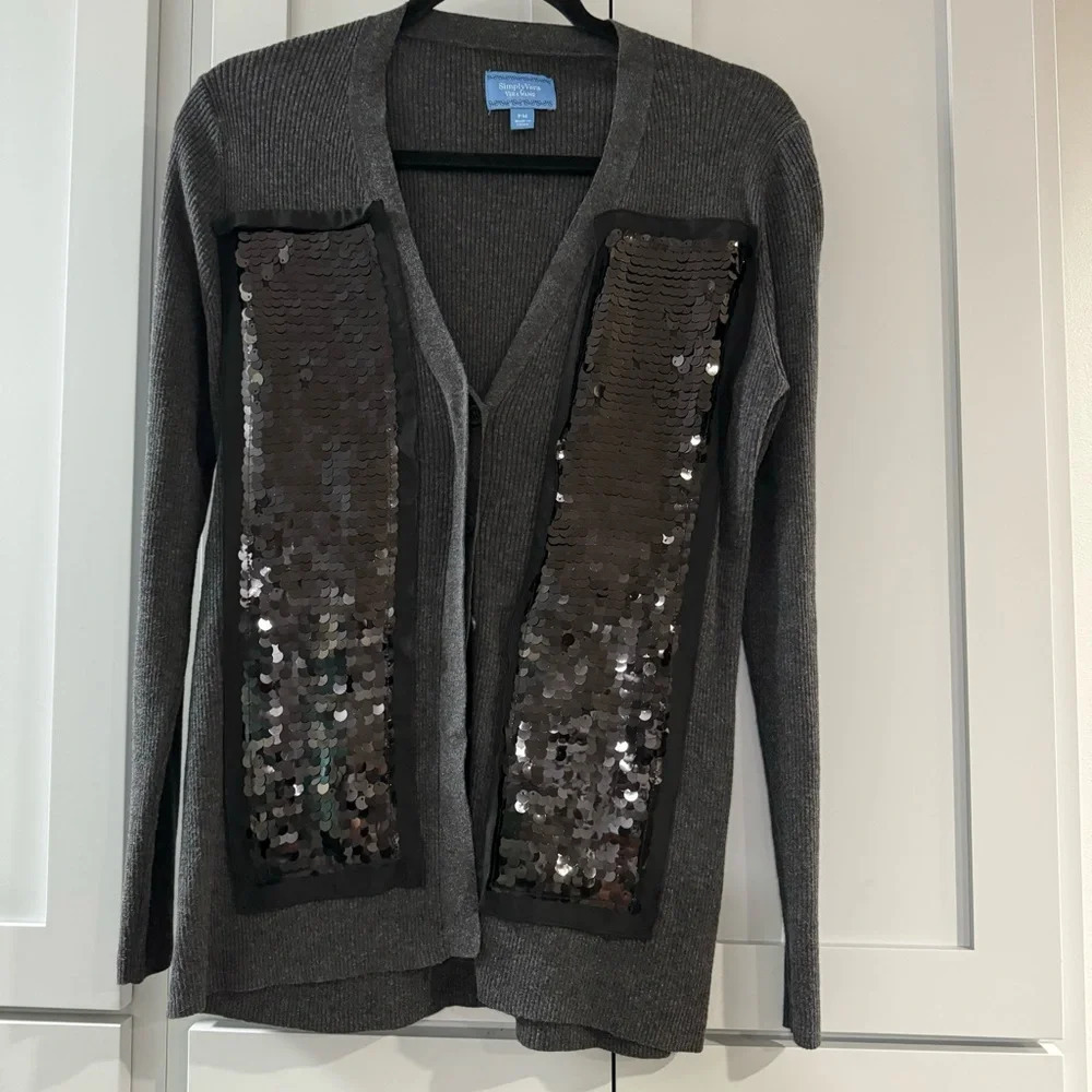Gray and Black Cardigan with Sequin Panels from Simply‎ Vera